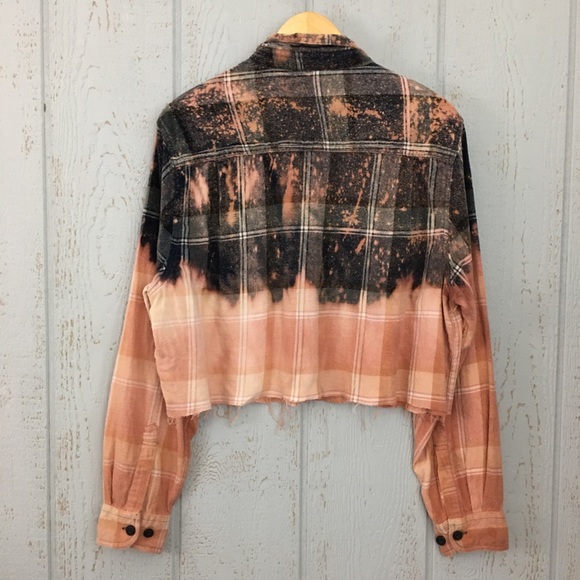 UpCycle Bleached Dyed Cropped Flannel Reworked Grunge Punk - Picture 7 of 7